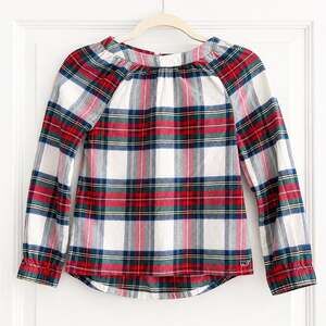 Vineyard Vines Girls M Plaid Peasant Blouse 100% Cotton Long Sleeve Holiday Top